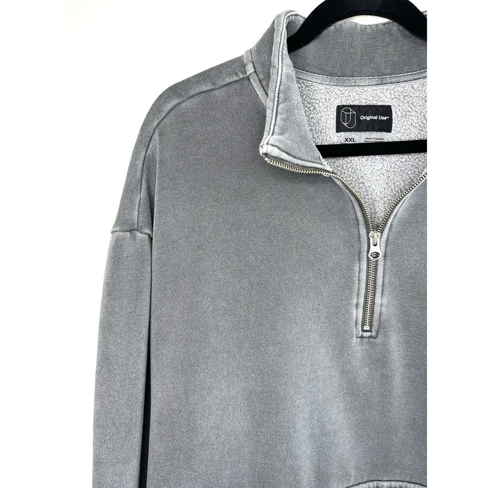 Original Use Men's XXL 1/4 Zip Pullover Hoodie Sweatshirt Gray Acid Wash Casual - Picture 2 of 8